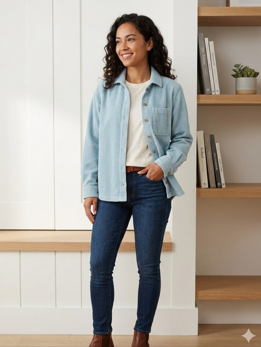L.L. Bean Light Blue Corduroy Button Down Shirt Jacket